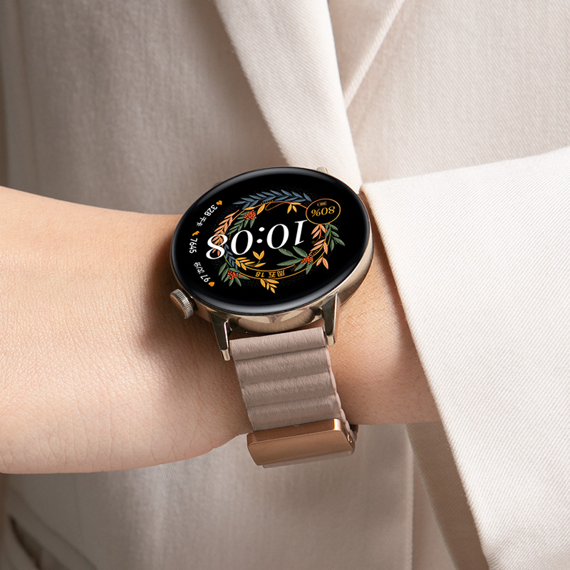 适用华为GT5手表带watchgt5pro磁吸真皮watch5荔枝纹watch4/3pro表带智能watchgt4运动2e新款GT1女款高级