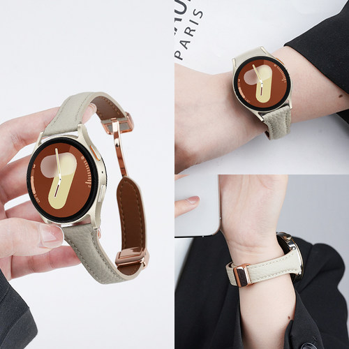 适用三星Galaxy watch 7/FE手表小蛮腰磁吸扣真皮表带watch6classic运动watch5pro智能4classic女生春夏透气