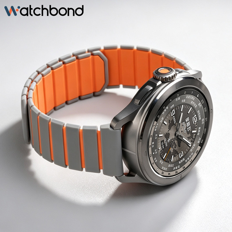 适用小米watchs5磁吸硅胶手表带watch5磁脊战甲双色腕表带S4sport运动S3智能S2男士S1pro夏季color2透气