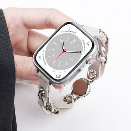 适用苹果手表applewatch S8/9真皮金属表带ultra/2运动iwatch S7智能6高级感5创意4女生3夏天镂空手链表链