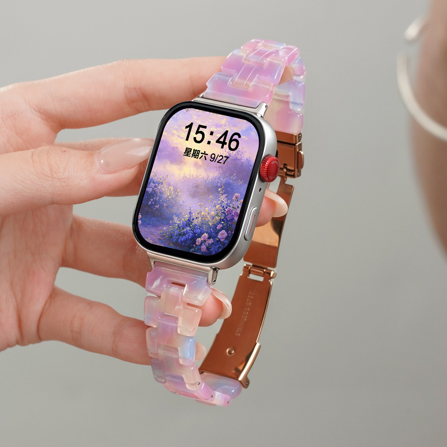 适用华为watchfit5手表带fit5pro小蛮腰树脂腕表带fit4pro运动fit4智能fit3女生夏季表链透明