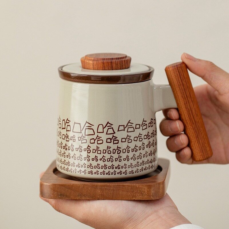 哈哈创意陶瓷泡茶杯茶水分离带盖文化创意杯子