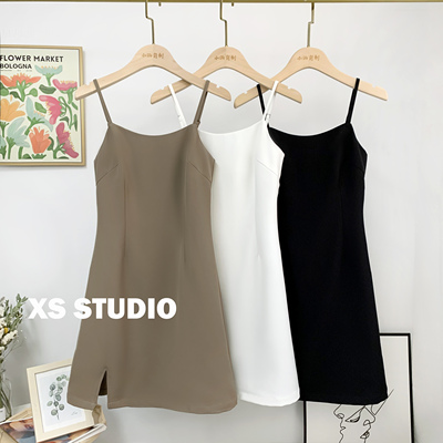 法式通勤a字西装开叉吊带裙