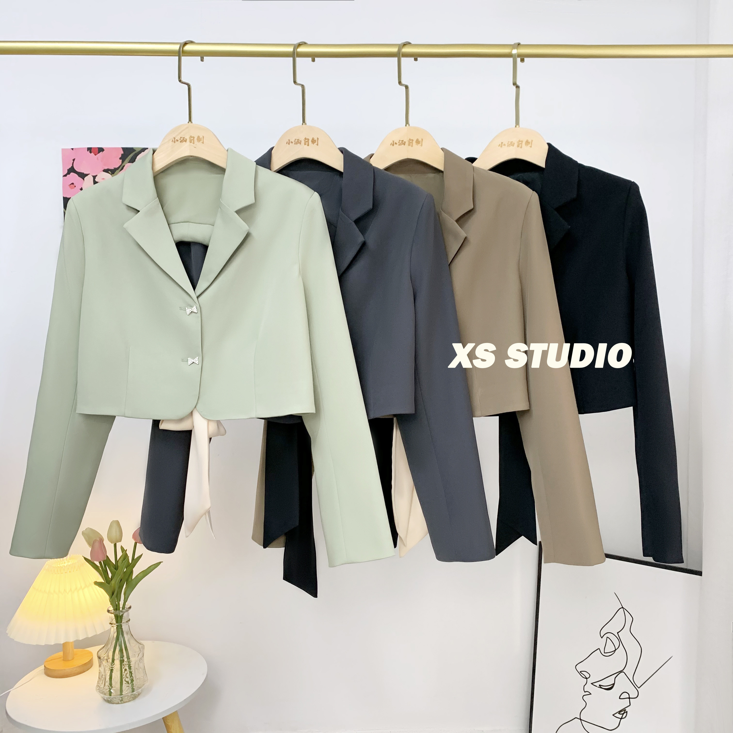 小洒西装外套女2025春秋新款设计感小众气质显瘦蝴蝶结露背短西服,女装/女士精品,西装,淘宝优惠券,粉丝福利购,淘宝优惠卷