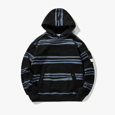 复古条纹黑色连帽宽松男卫衣