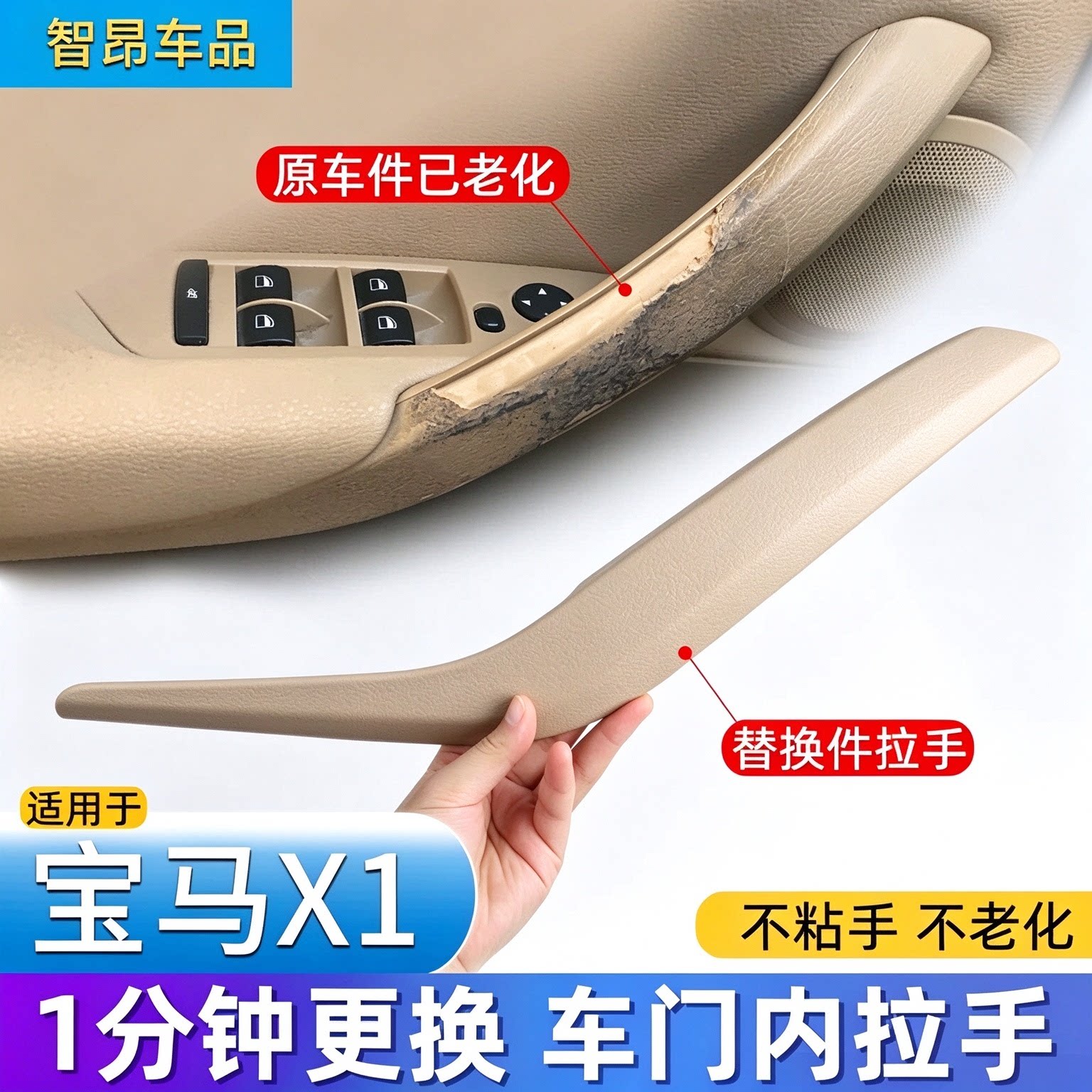 适用宝马X1门内把手 E84车门内拉手 专用扶手盖板X2 保护套支撑架