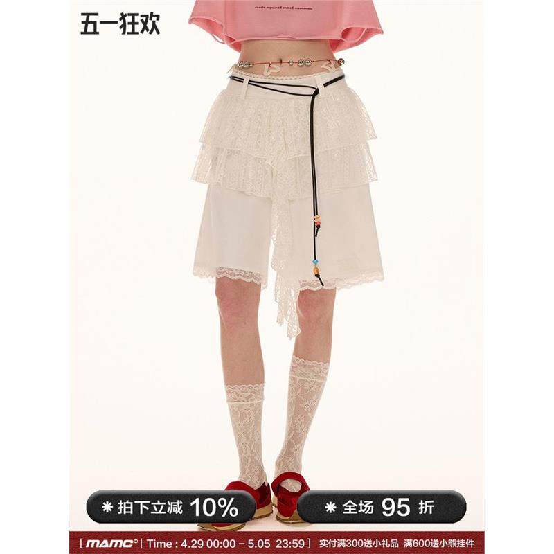 MAMC蕾丝边层次白色短裤2025夏季新款高级休闲裤宽松休闲百搭裤子