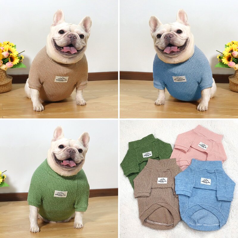 秋季新款纯色毛线衣服法斗巴哥斗牛犬胖狗弹力保暖打底衫短袖T恤