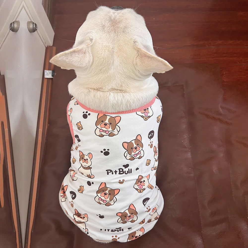 春夏新款法斗巴哥斗牛犬衣服薄款舒适透气弹力可爱防掉毛印花背心