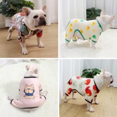 春秋薄款 法国斗牛犬巴哥法斗衣服针织弹力四脚衣胖狗全棉可爱睡衣