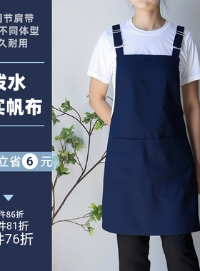 新款围裙厨房家用定制工作上班餐饮帆布工厂专用耐磨男士女士深蓝