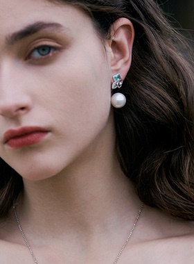 lulu chang设计师款 珍珠法式复古耳钉耳饰 宝石派对SE213