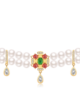 彩色锆石贝母珍珠项链延长链粗链