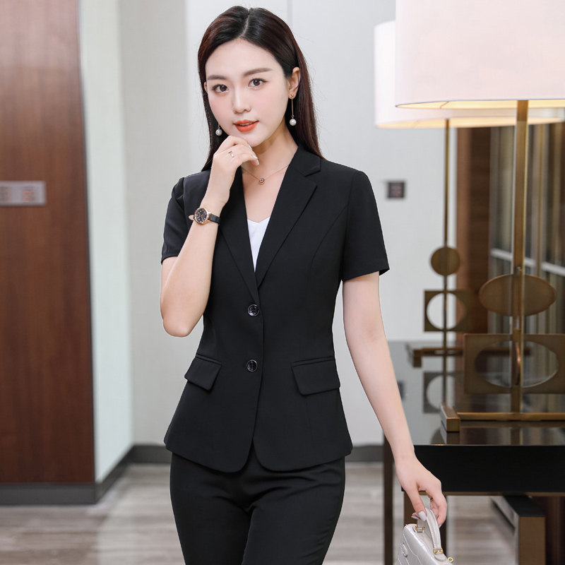 短袖职业装套装女大码物业客服工装员工正装酒店前台餐厅工作服夏