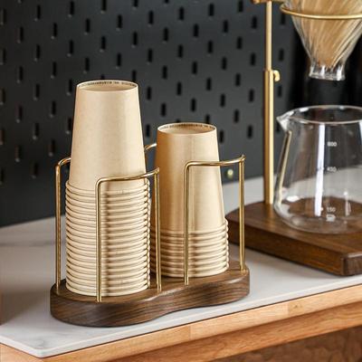 一次性杯架高档纸杯架取杯架子取杯器收纳水杯置物架实木黄铜桌面