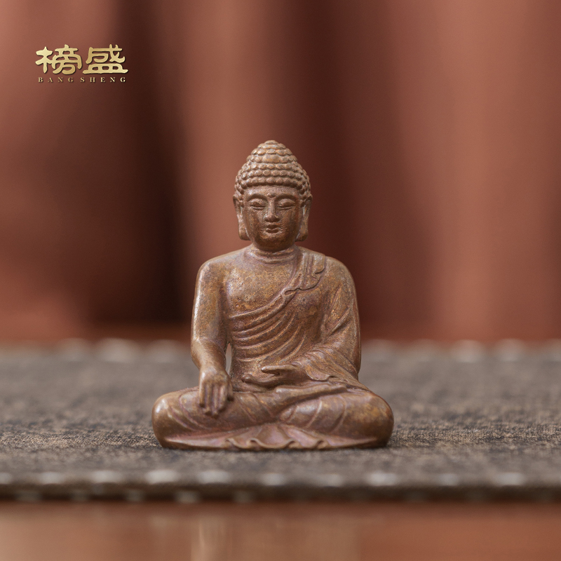 实心铜佛祖装饰摆件茶道供奉仿紫铜释迦摩尼铜佛像茶桌文玩铜器