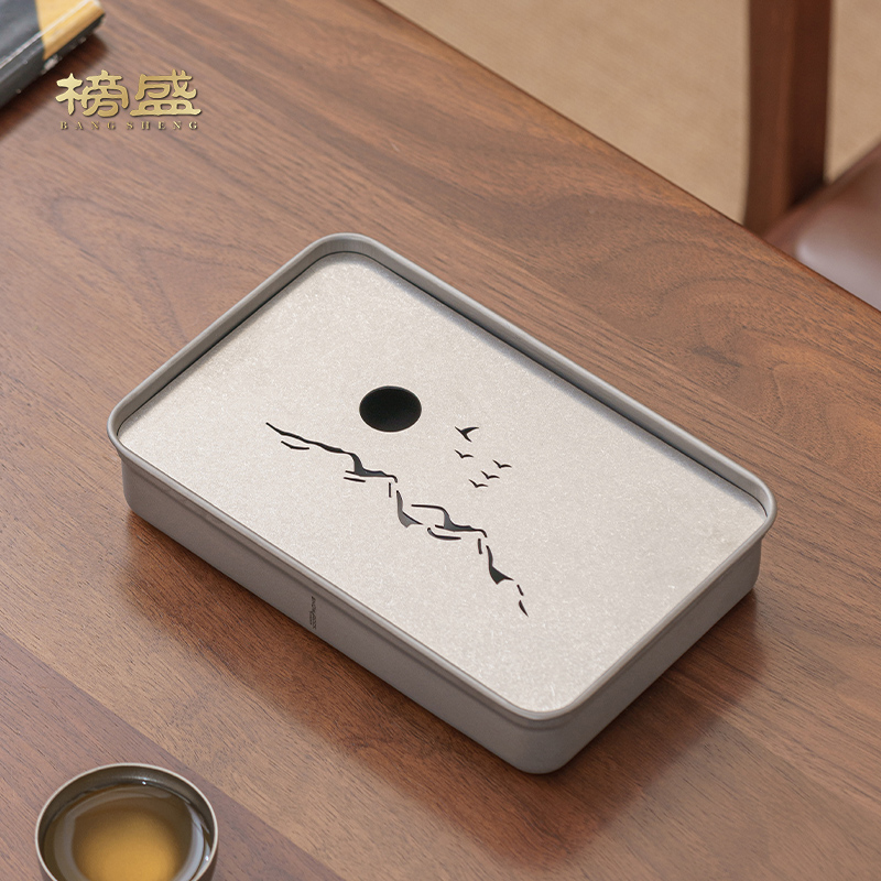 榜盛纯钛长方形茶盘功夫茶具超轻户外便携野营便携茶托盘沥水盘