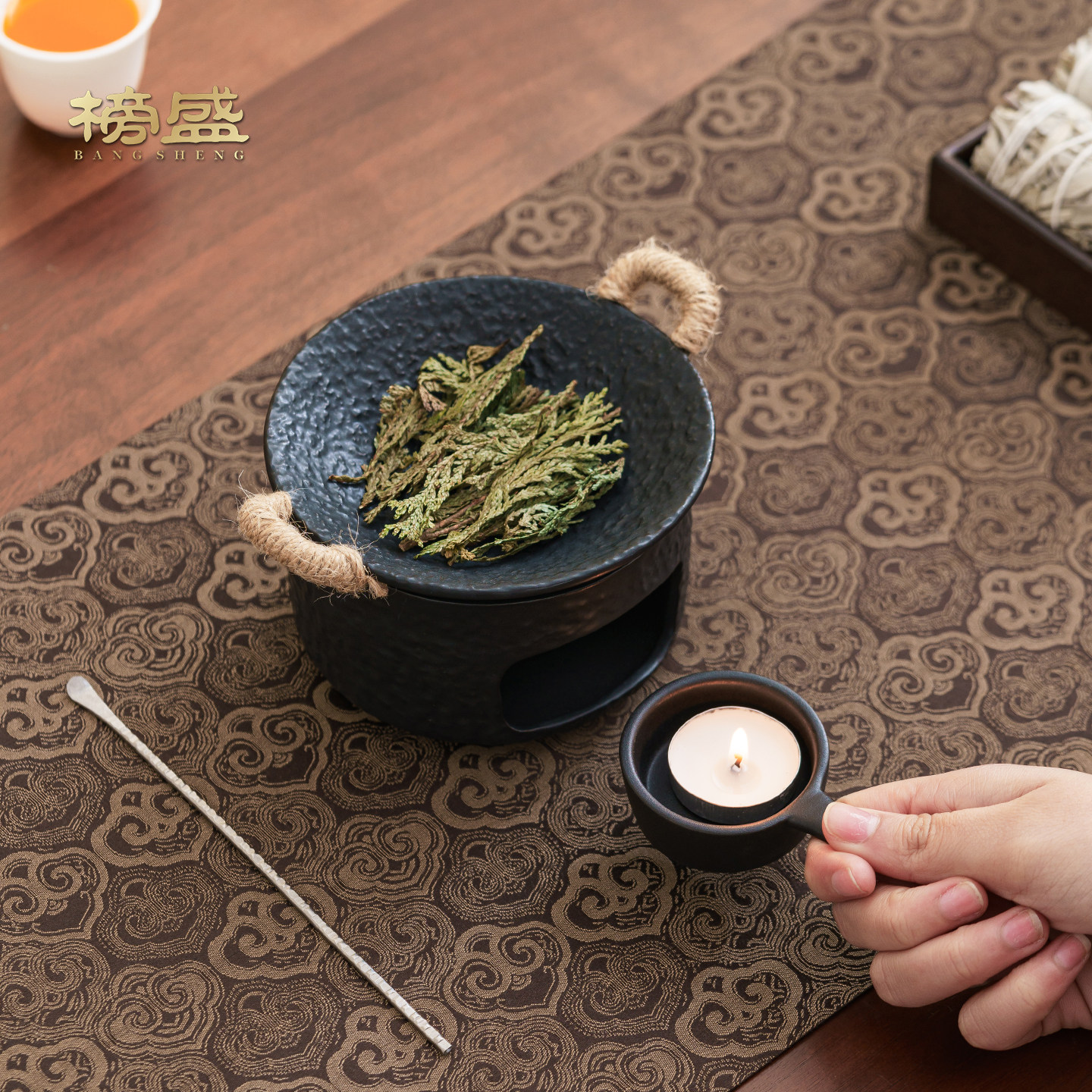 榜盛粗陶复古烤茶提香炉图片