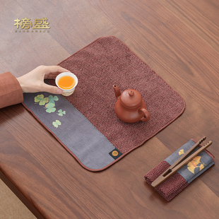 茶布国潮风 榜盛茶巾加厚高档养壶茶巾吸水茶桌垫子茶道棉麻中式