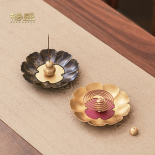 榜盛纯铜莲花线香底座黄铜香炉葫芦香插香座室内沉香檀香薰香炉