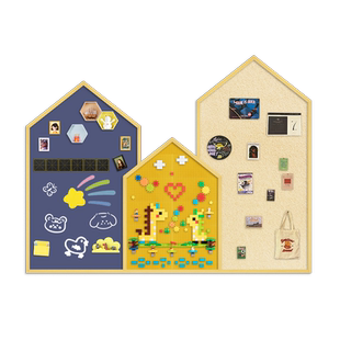 磁猫ins风实木边框教学家用积木墙黑板墙毛毡墙三合一玩具双层磁性软白板贴儿童房涂鸦黑板男女孩礼物幼儿园