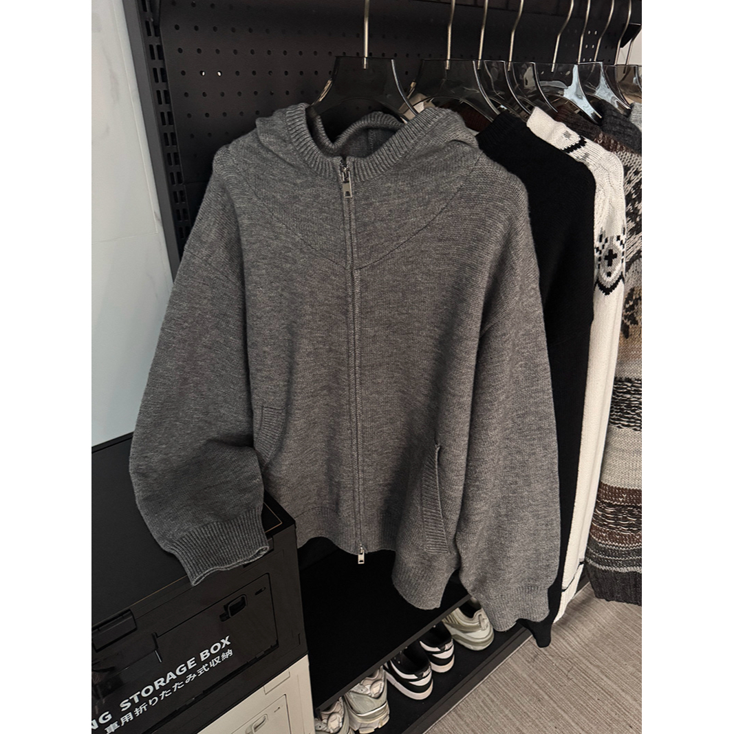 秋冬美式复古拉链毛衣开衫男女