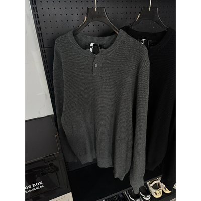 复古老钱风亨利领长袖针织衫男女