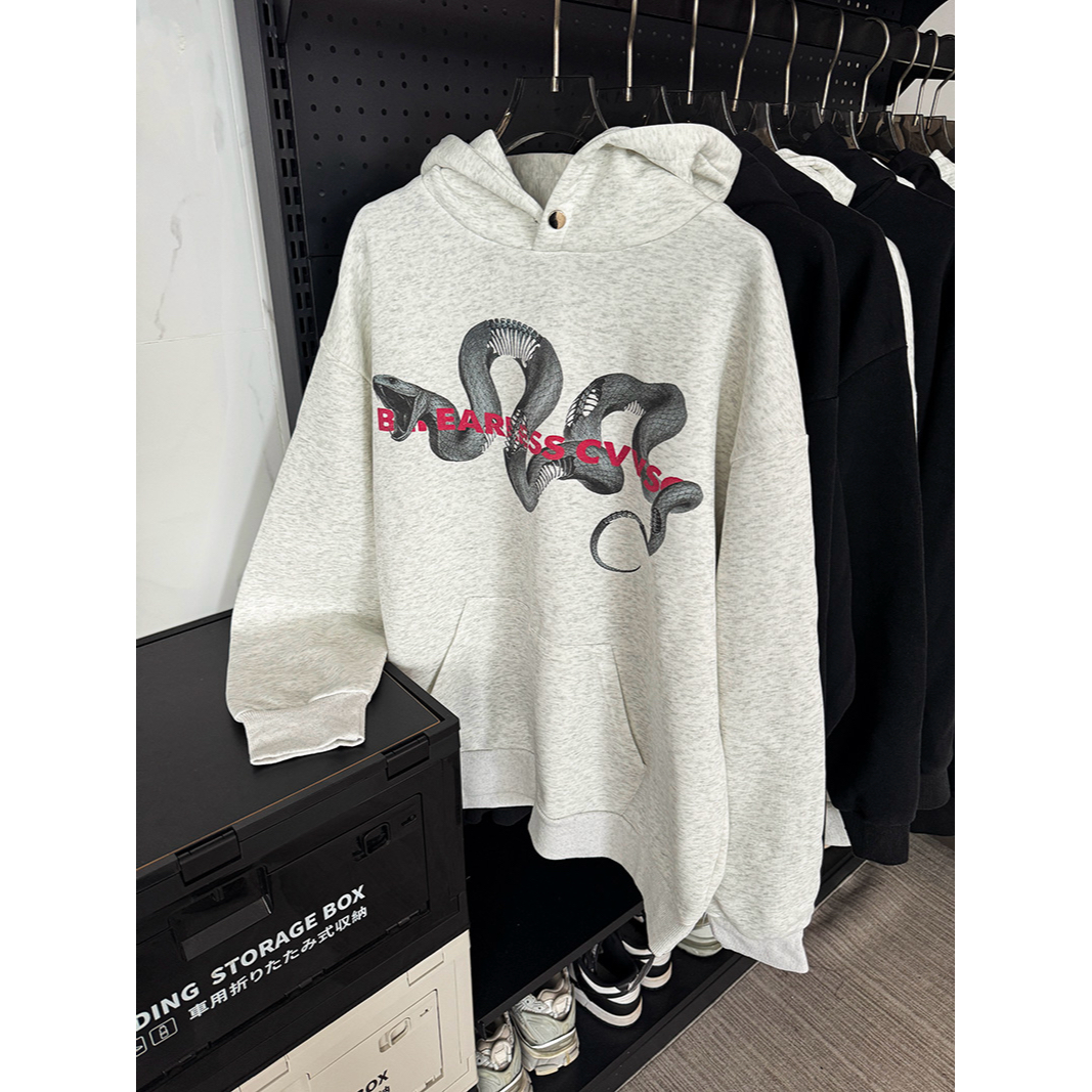 蛇年限定美式复古水洗连帽卫衣