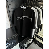 复古字母标语印花短袖 ooohmygo夏季 美式 T恤男宽松高级感情侣上衣