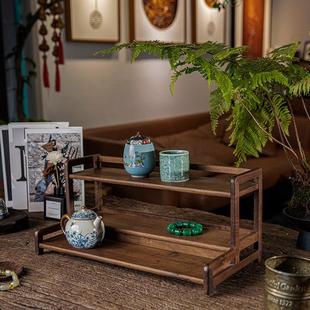 黑胡桃实木茶杯收纳架咖啡茶具茶壶桌面置物架客厅餐桌茶台摆放架