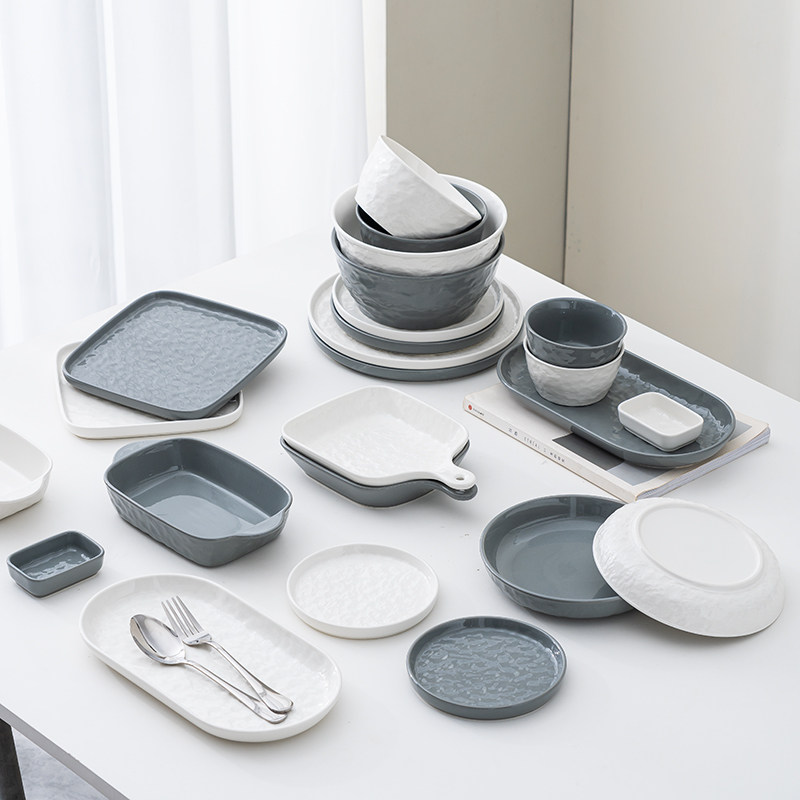 浅灰风碗碟套装碗家用2023新款小清新餐具高颜值碗筷盘子碗盘套装,餐饮具,盘,淘宝优惠券,粉丝福利购,淘宝优惠卷
