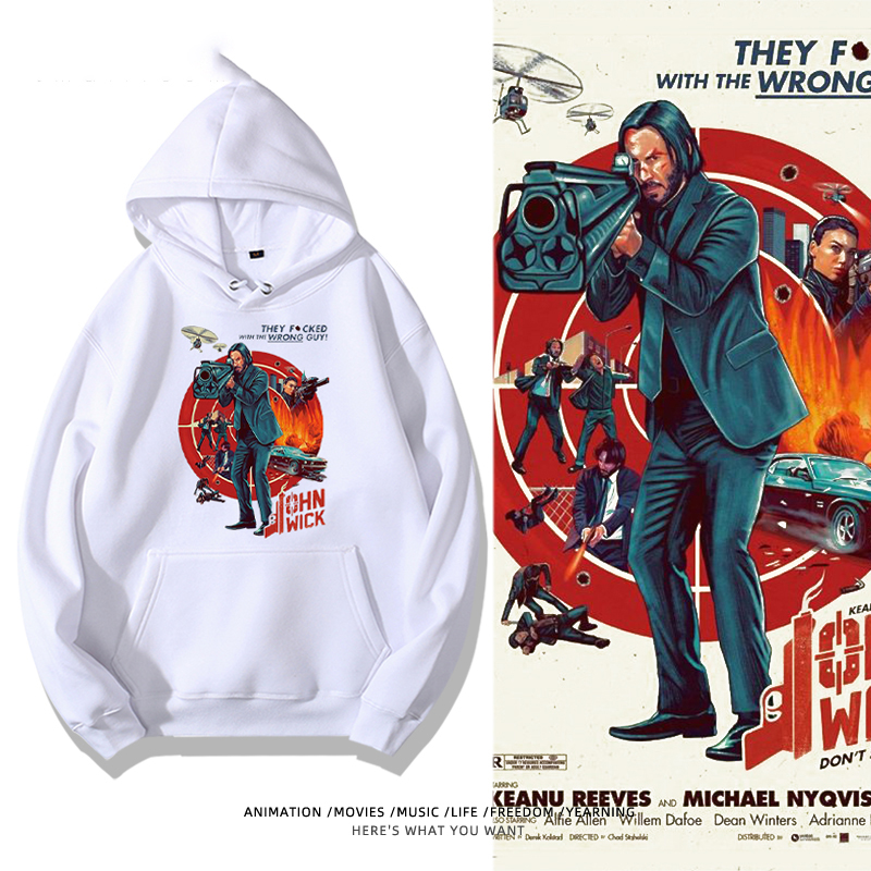 疾速追杀3JohnWick杀神基努连帽卫衣男秋冬款急速特攻电影外套潮