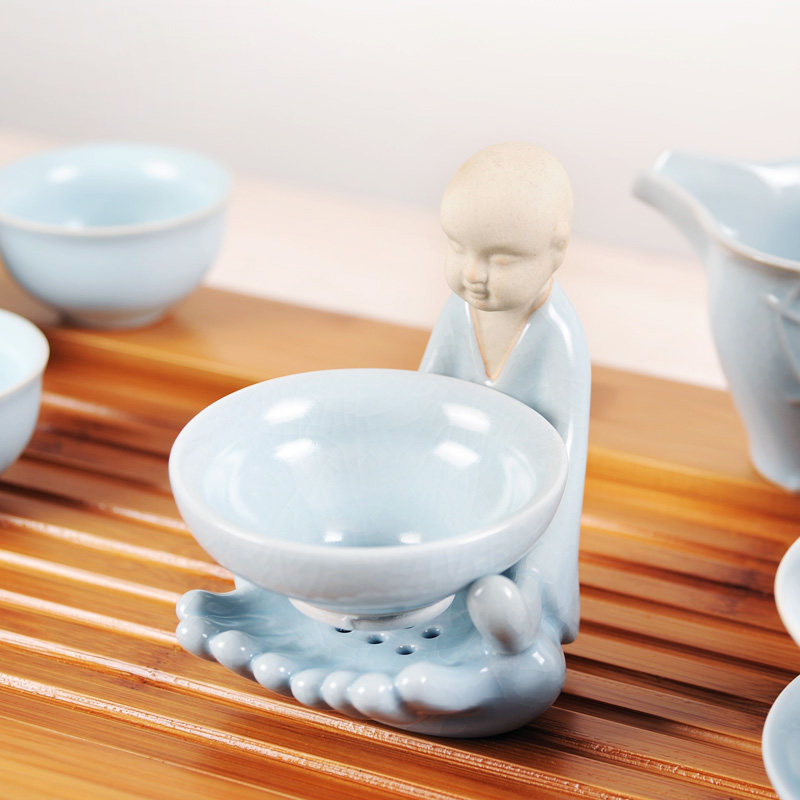 清仓汝窑茶漏陶瓷茶滤小和尚纱网茶道茶叶过滤网滤茶器茶漏斗家用