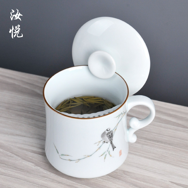景德镇陶瓷泡茶杯办公室喝水杯马克杯带盖杯子带过滤办公杯个人杯