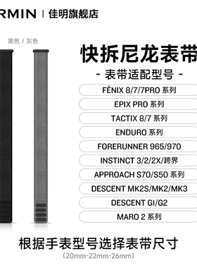 Garmin佳明快拆尼龙表带Fenix/Epix/泰铁时/安夺/FR965/本能3原厂配件20/22/26mm 佳明官方旗舰店