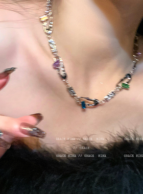 不拘于行！彩色水晶拼接项链女夏
