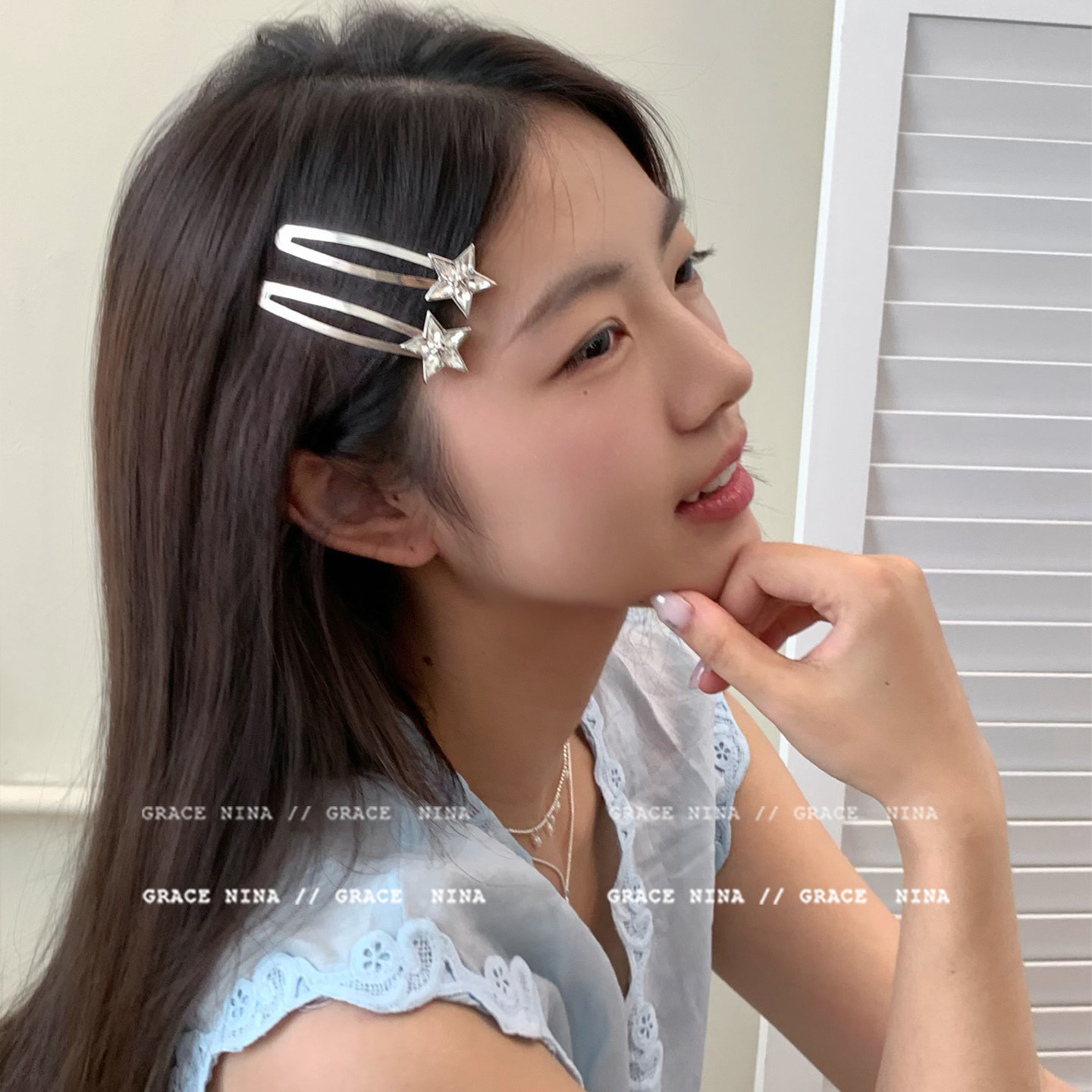 韩系ins风锆石星星发夹女图片