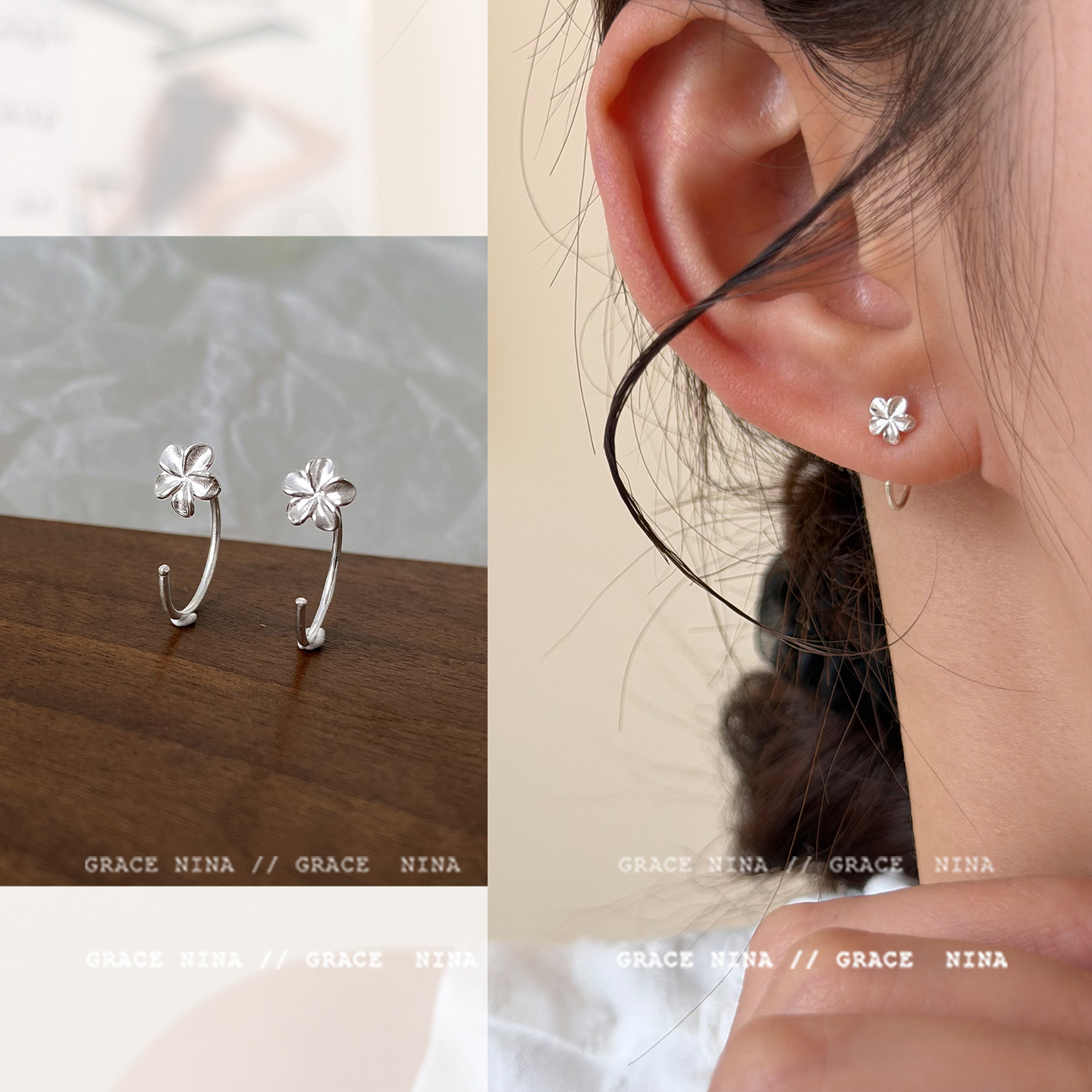 S999纯银小花耳钉女2026新款爆款图片