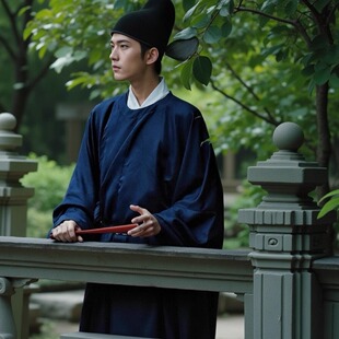 汉服男中国风明制大臣圆领袍唐制官服古装古代公子秀才长袍宋袍蓝