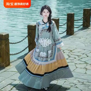 传统服饰印花棉麻云南火把节旅拍 女中式 晓绿彝族套装 少数民族服装