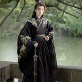 武侠男女同款 汉服男黑色云肩龙纹古装 帅气酷cos高端套装 演出旅拍