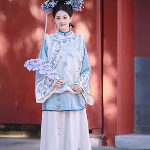 明制汉服女月凝霜三件套兰花加绒比甲立领里衣马面裙保暖新中式冬