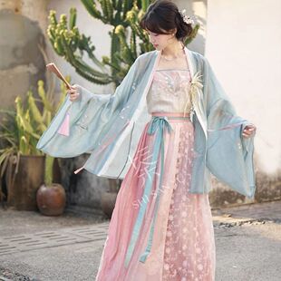 春夏宋制汉服套装女对襟衫花鸟吊带裙古风仙女装飘逸改良版新中式