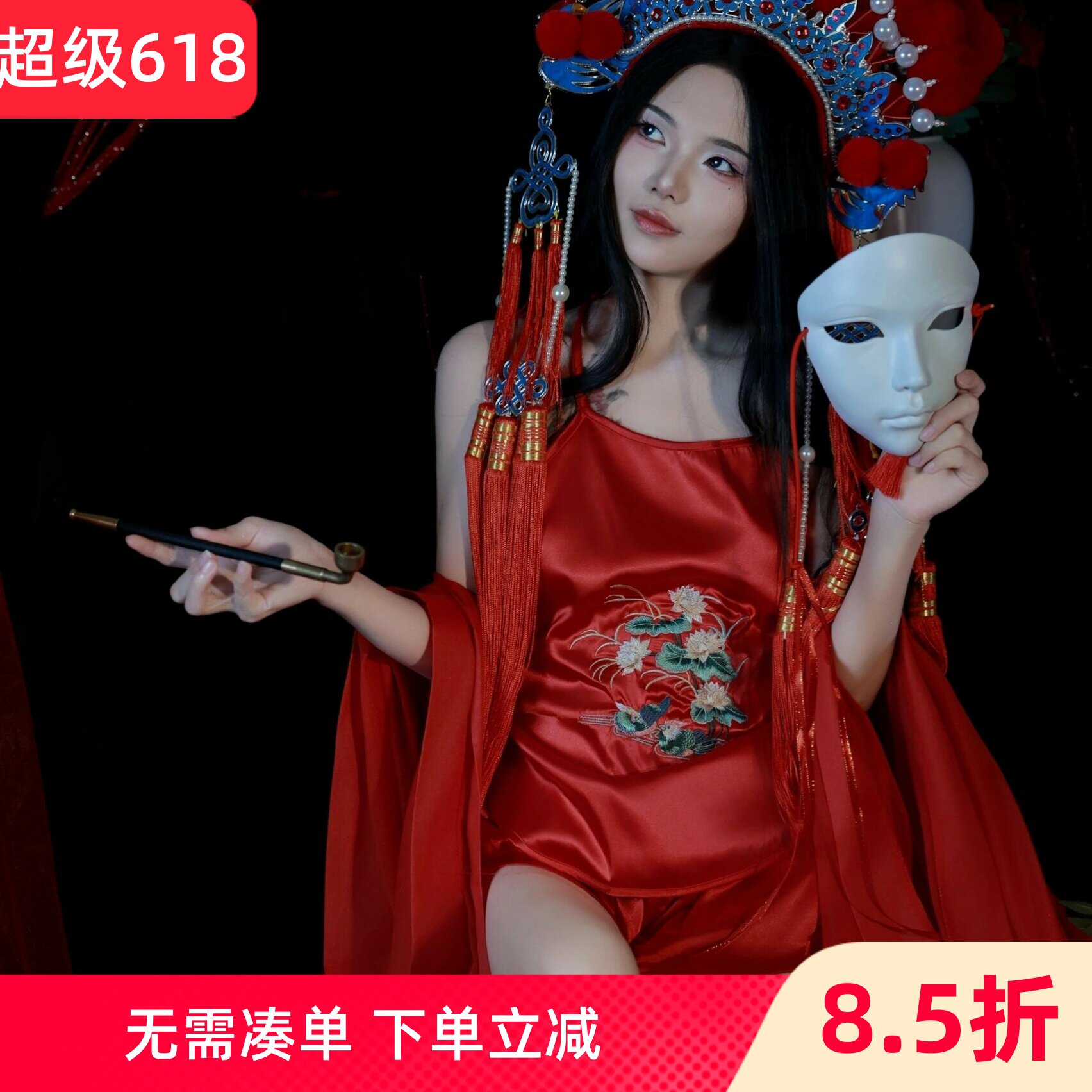 女古风苏州刺绣鸳鸯肚兜性感睡衣女士吊带套装新婚情趣内衣国风
