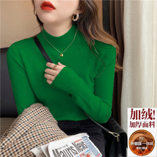春装 内搭秋冬毛衣加厚一体绒大码 上衣潮 女半高领加绒打底衫 针织衫