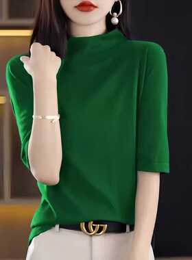 打底衫女春秋薄款宽松中袖T恤上衣洋气2025新款轻熟风紫色针织衫