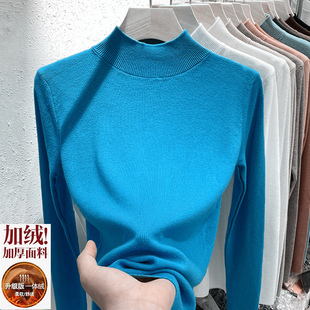 针织上衣 羊绒大码 欧洲站2025秋冬加绒毛衣女打底衫 半高领内搭春装