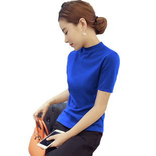 冰丝针织衫t恤女薄款2026夏季韩版短袖简约半高领修身打底上衣潮