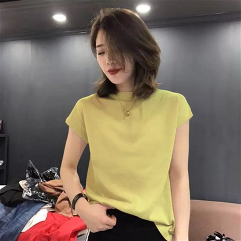 夏季2025欧货冰丝针织薄款短袖t恤女装修身无袖上衣时尚打底衫潮