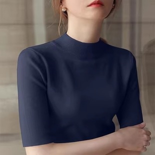 女装一线品牌春秋冬高端外贸打底衫内搭修身中袖上衣半高领针织衫